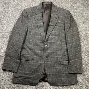 Canali Sport Coat Blazer Mens 52 L Gray Plaid 100% Wool Made in Italy Business